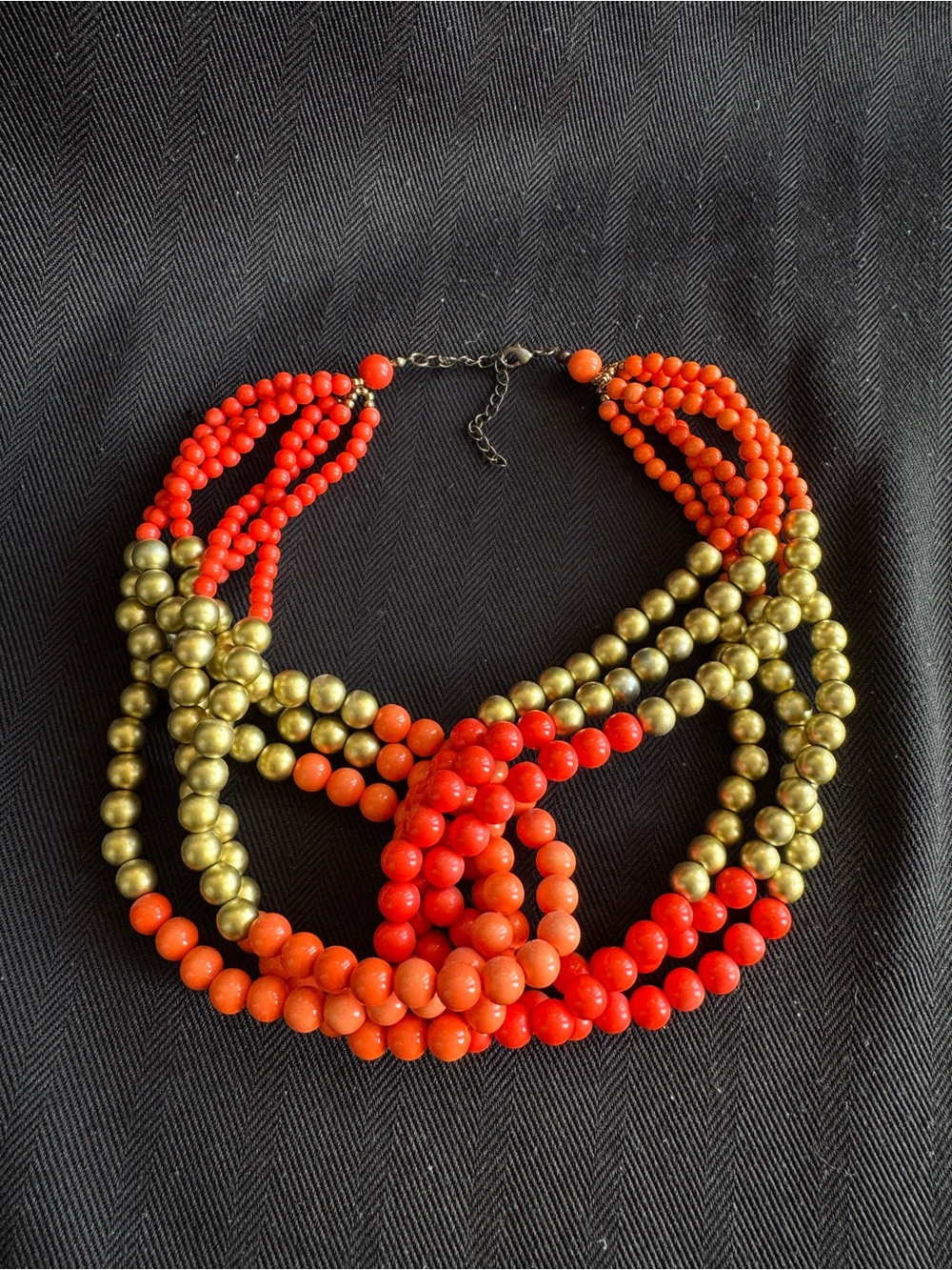 Beaded Multi-Strand Orange and Gold Statement Necklace